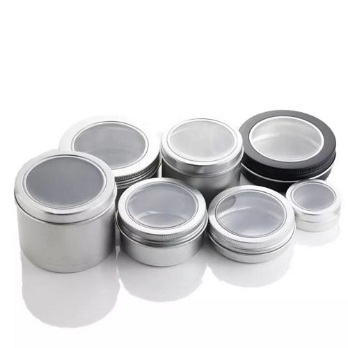 Pot cosmétique en aluminium avec couvercle transparent